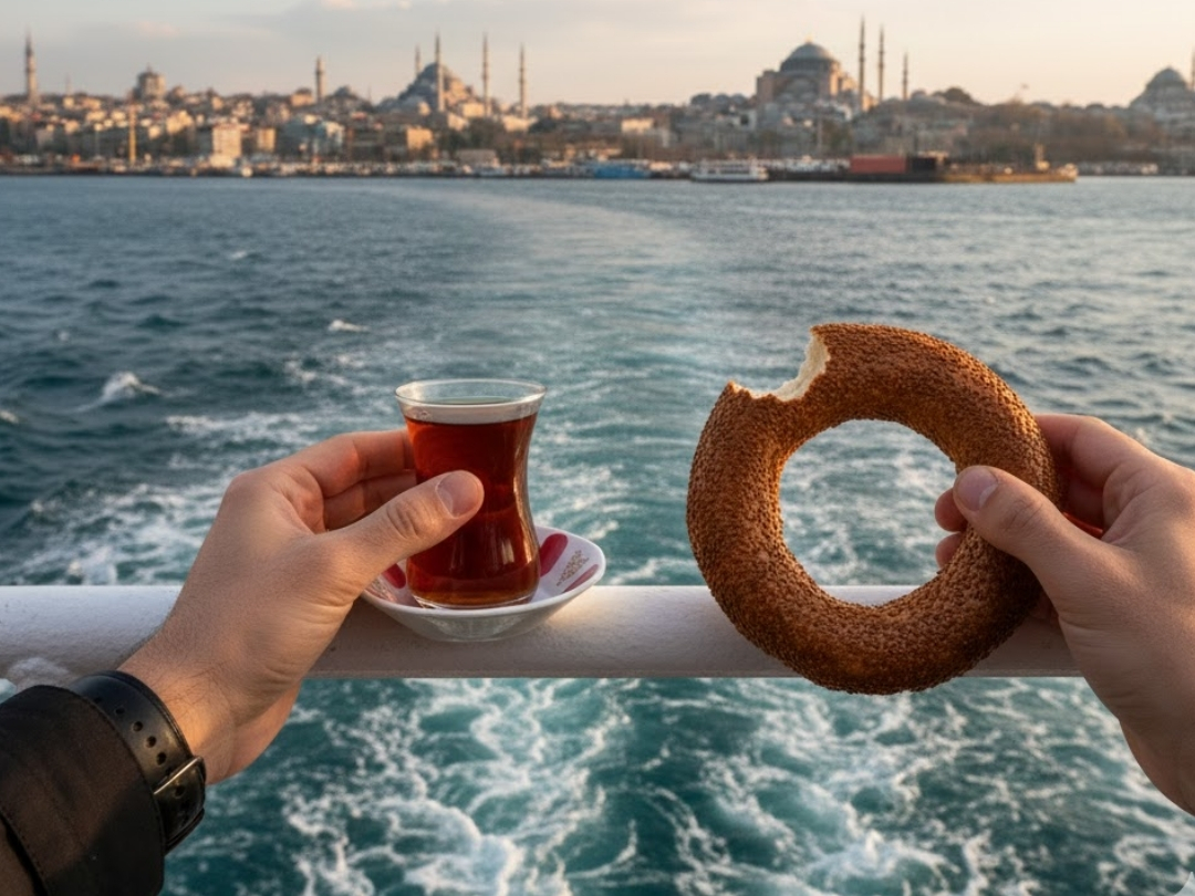 Turkish Tea and Simit on Ferry